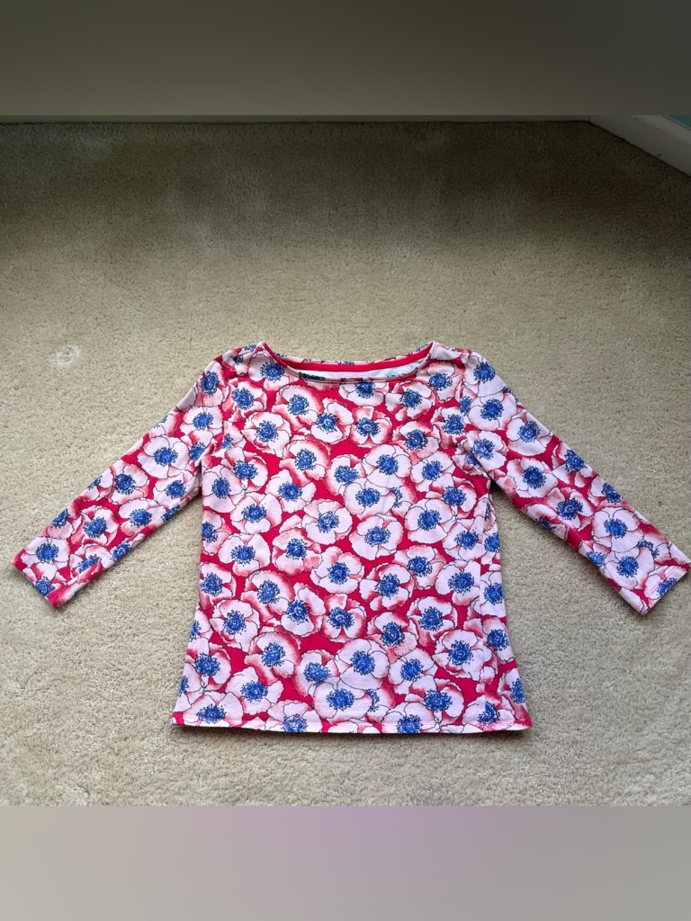 Talbots Red Floral 3/4 Sleeve Talbots Tee Shirt - Size S Petite - GUC - Stretch